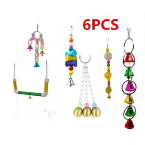 6pcs Parrot Swing Toy Pet Bird Cage Hammock Hanging Chew Toys For Small Parakeets