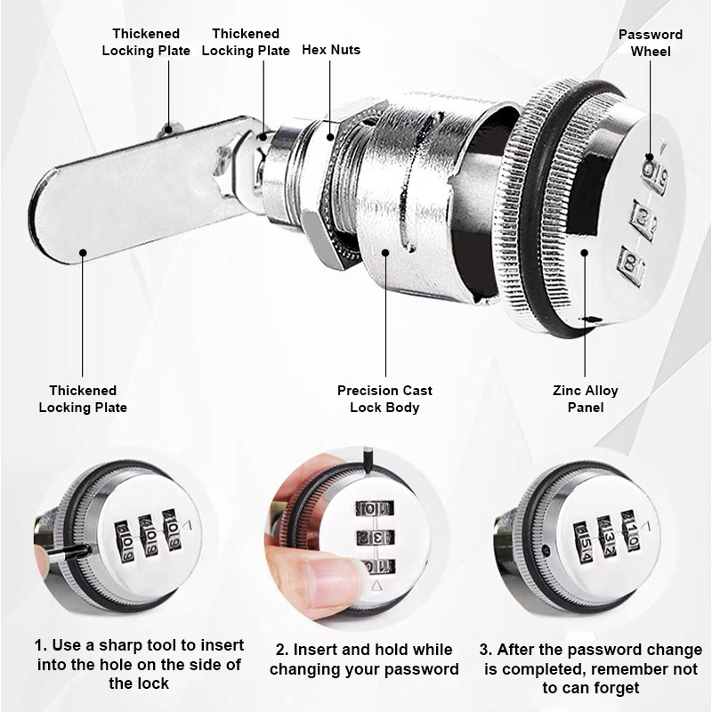 Zinc Alloy 3 Digit Furniture Cabinet Combination Cam Lock  Small Mechanical Code Password Lock mechanical closet lock