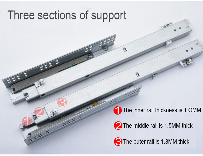 Drawer Runner Full Extension Soft Close Heavy Duty Drawer Slider 3 Fold Auto Closing Concealed Hidden Drawer Slide