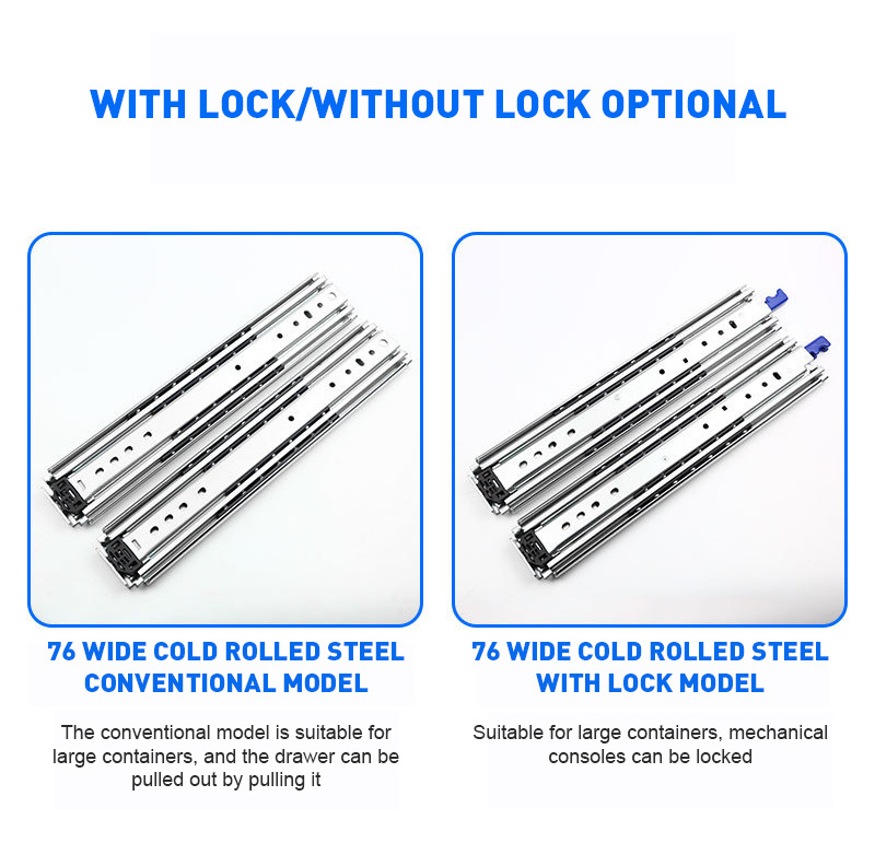 Heavy Duty Locking Drawer Slides Ball Bearing Drawer Slide Cold Rolled Steel Drawer Slides With Lock