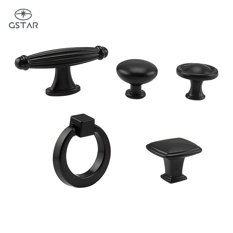 Furniture Hardware Matte Black Aluminium Alloy Drawer Kitchen Cabinet Door Handles And Knobs