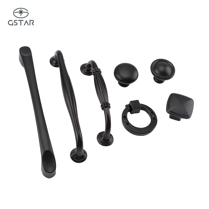 Furniture Hardware Matte Black Aluminium Alloy Drawer Kitchen Cabinet Door Handles And Knobs