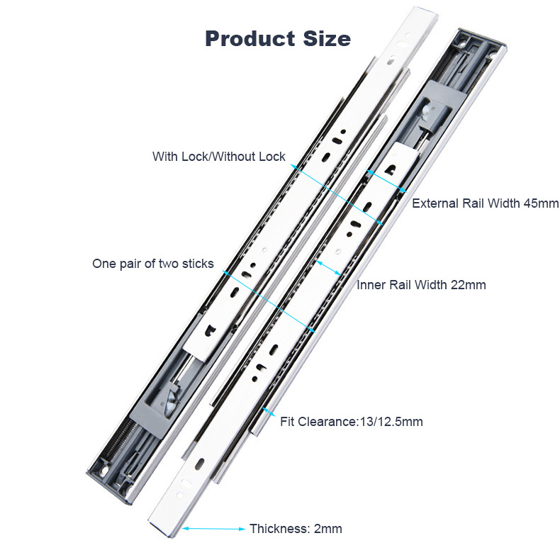 304 Stainless Steel Side Mounted Telescopic Push Open Soft Close Drawer Slides Ball Bearing Channel Slide