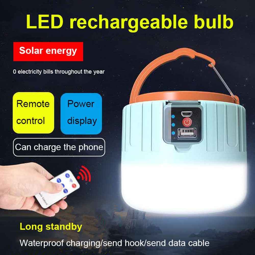 Portable Lanterns Emergency Lights USB Rechargeable Bulb Solar LED Camping Light For Outdoor Tent Lamp For BBQ Hiking