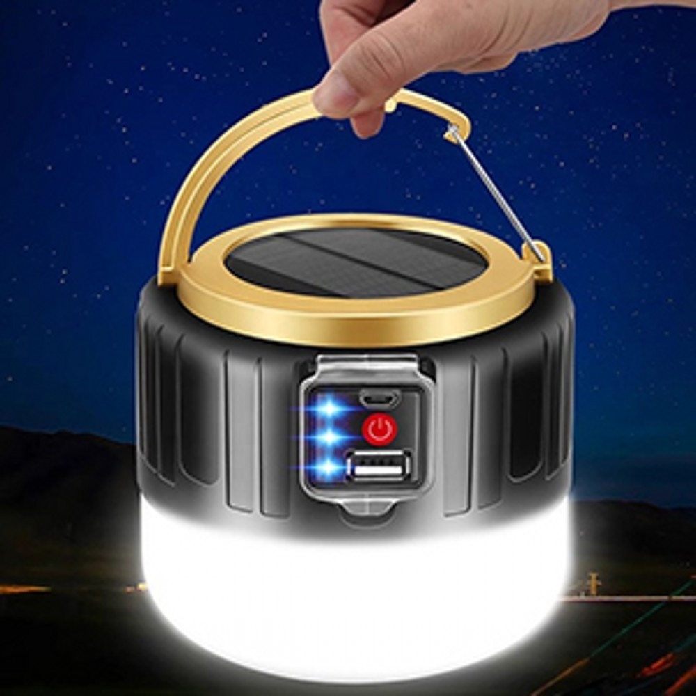 USB Rechargeable LED Camping Lantern Portable Solar Charging Powered BBQ Hiking Light with Remote and Power Display