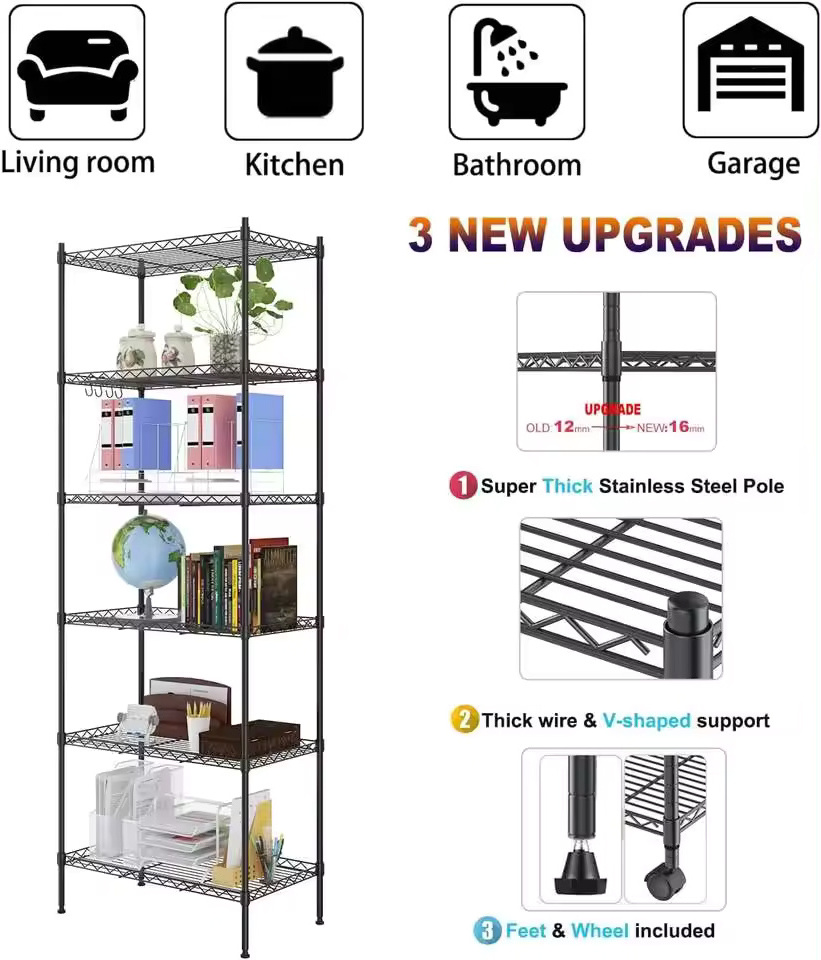 Heavy Duty 5 Tier chrome Metal Storage Wire Shelf Approval Wire Rack Shelving