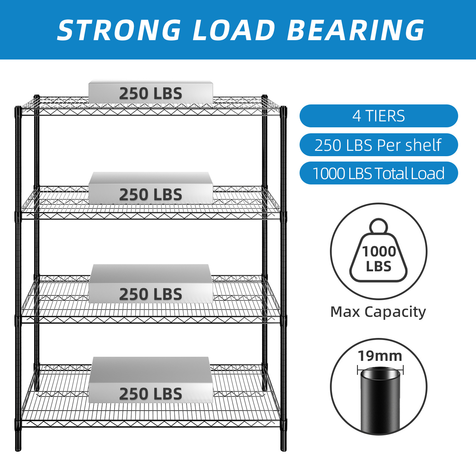 Heavy Duty 5 Tier chrome Metal Storage Wire Shelf NSF Approval Wire Rack Shelving