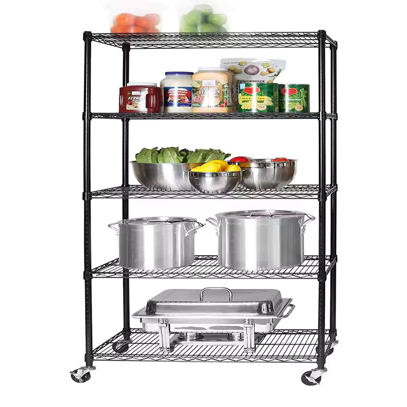 Heavy Duty 5 Tier chrome Metal Storage Wire Shelf Approval Wire Rack Shelving