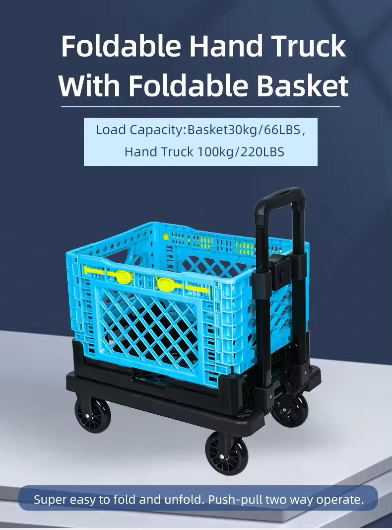 Compact mini lightweight promotional portable platform 4 spinner wheels dolly folding shopping luggage hand trolley cart truck