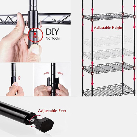 Customized Wholesale GuanR High Quality Movable 5 Tiers Black Garage Wire Shelf Metal Shelving Unit Heavy Duty Rack