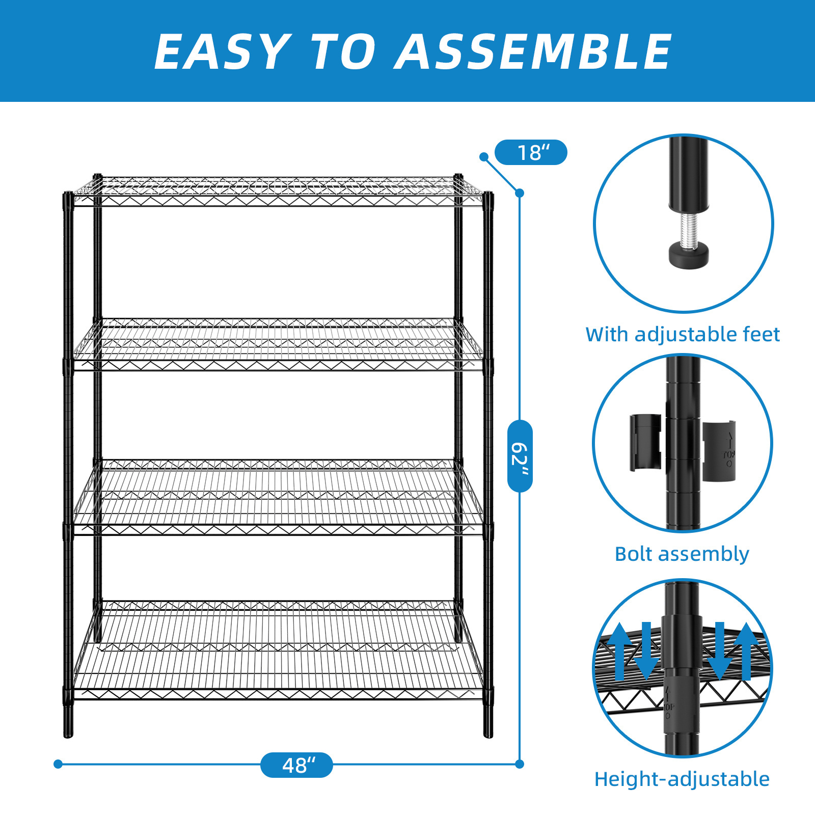 Heavy Duty 5 Tier chrome Metal Storage Wire Shelf NSF Approval Wire Rack Shelving