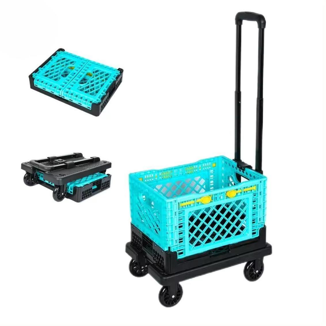 Compact mini lightweight promotional portable platform 4 spinner wheels dolly folding shopping luggage hand trolley cart truck