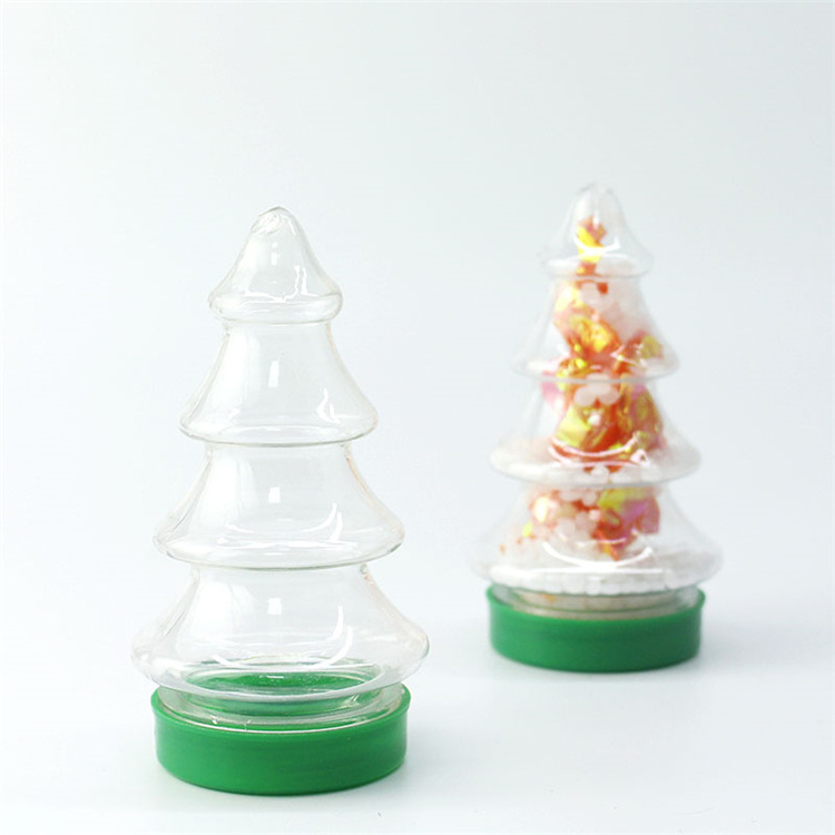 Christmas Tree Shape Bottle Children Jolly Packaging Transparent PET Plastic Fun Shape Bottles for Drink