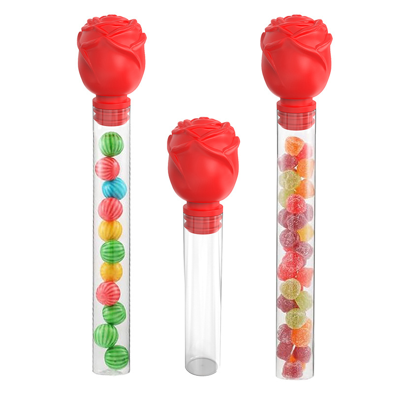 Party Decoration Empty Clear Plastic Holiday Candy Cane Tubes with Red Rose Topper