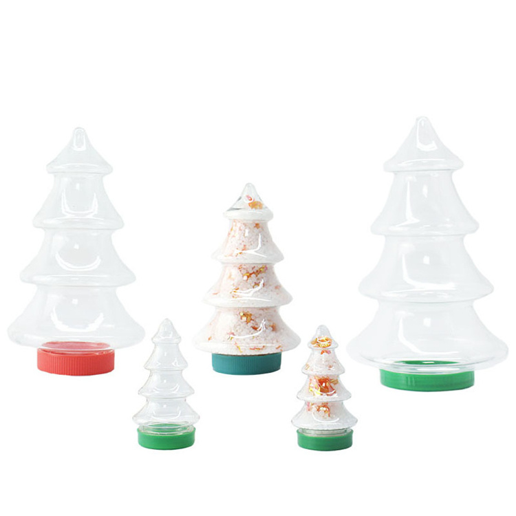 Christmas Tree Shape Bottle Children Jolly Packaging Transparent PET Plastic Fun Shape Bottles for Drink