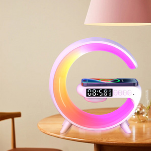 G Shaped Smart Alarm Clock Bluetooth Speaker Wireless Charger LED Digital with Mobile Phone Bracket