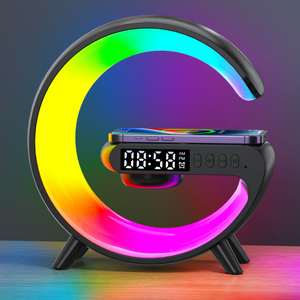 Mini G Shape  Alarm Clock Smart Desk Lamp, Wireless Table Lamp LED RGB night light Wireless charger with Bluetooth Speaker