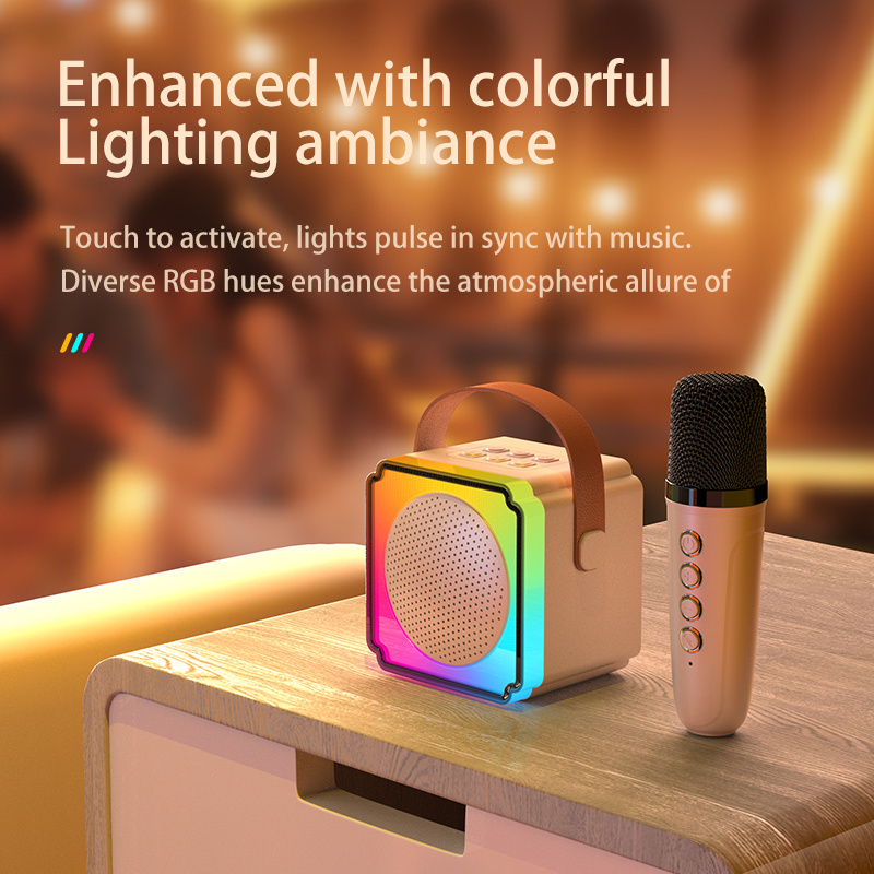 Mini Portable bluetooth music Karaoke audio sound box Speaker with Wireless Microphone LED Light Player system K12