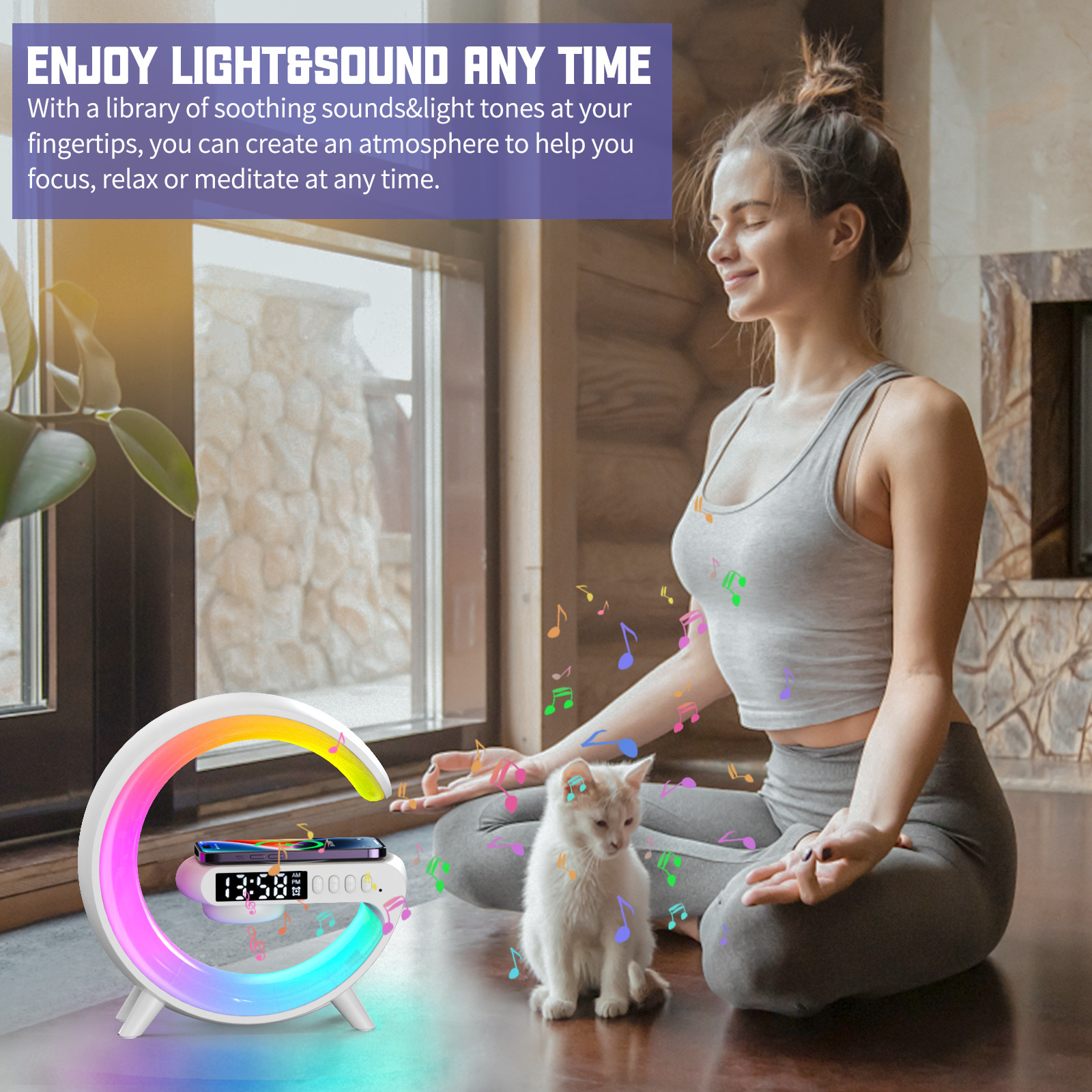 RGB Lamp with Phone Multi-function 15W 9 in 1 Wireless Fast Charger and Speaker App Control Desk Atmosphere Alarm Clock