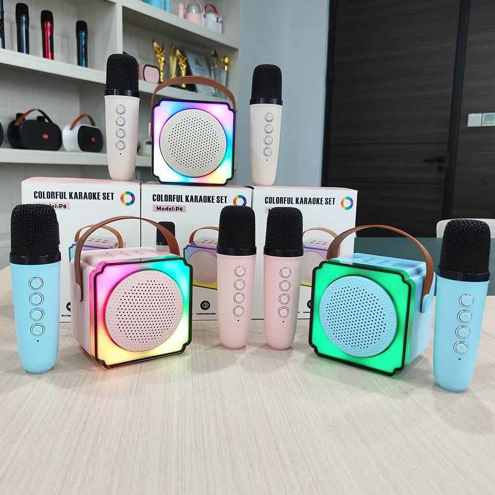 Mini Portable bluetooth music Karaoke audio sound box Speaker with Wireless Microphone LED Light Player system K12