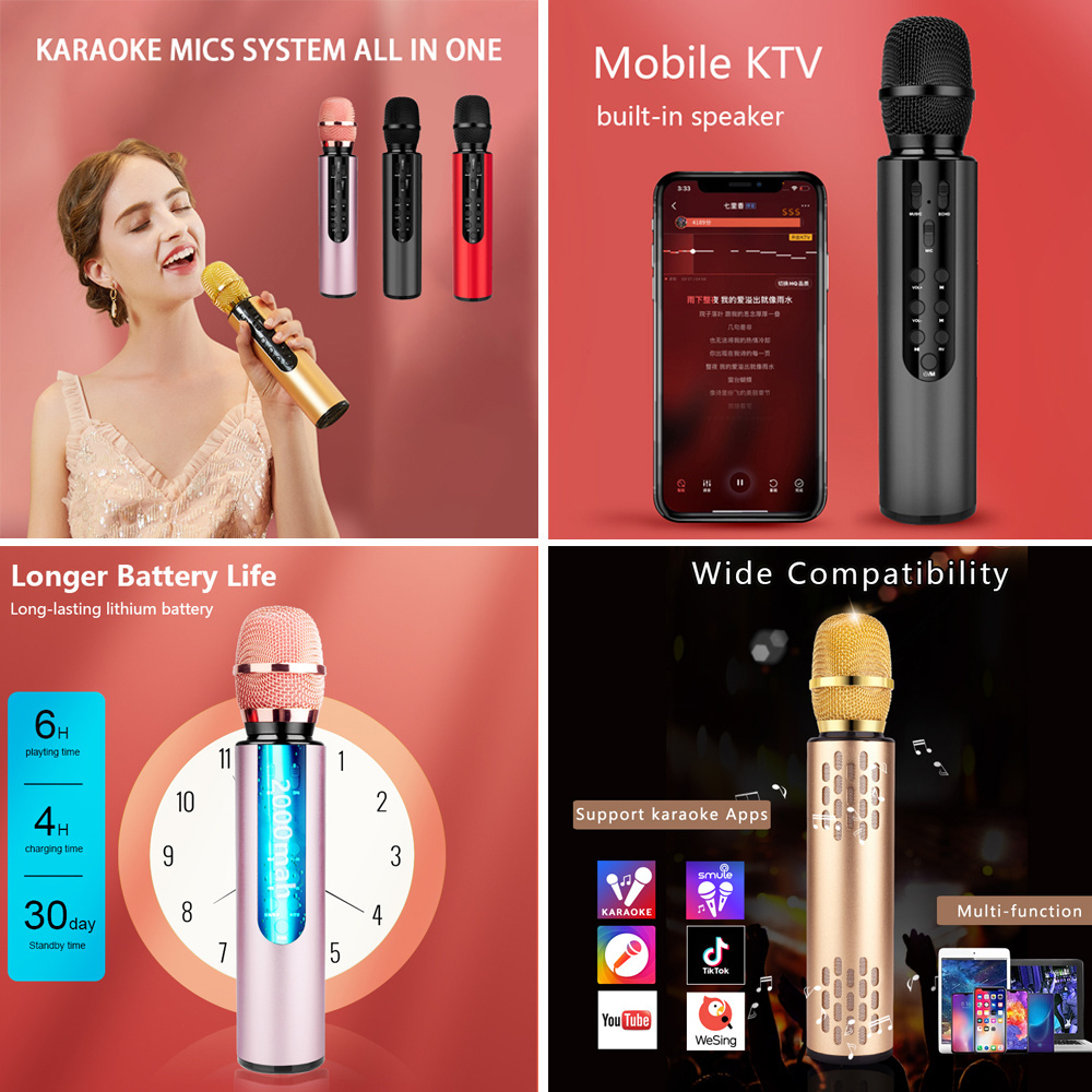 New Handheld Wireless Condenser Dynamic Microphone Portable Kids Karaoke Mic Music Player Recorder Ktv for Stage Performance