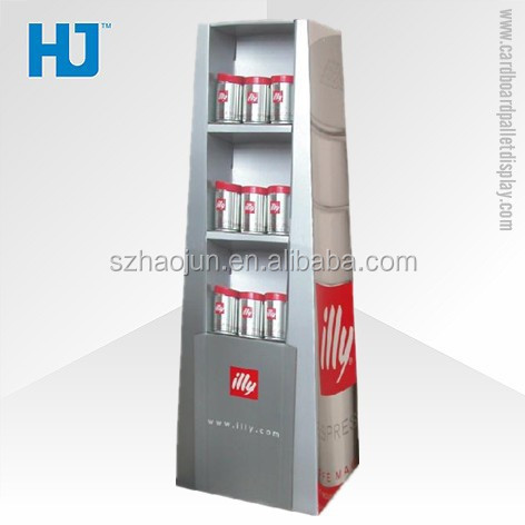 Luxury cardboard display riser cardboard floor display, advertisement carton counter for illy coffee