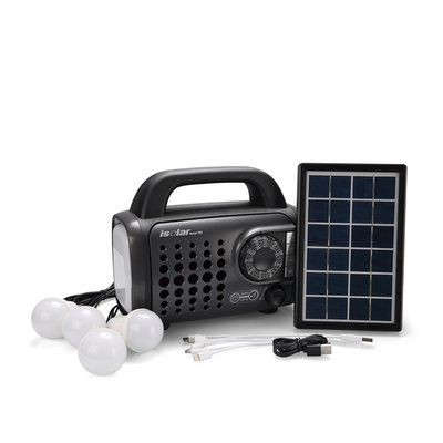 New mini solar panel kit LED flashlight and torch home lighting system 3W solar panel multi-band portable radio 1A power bank