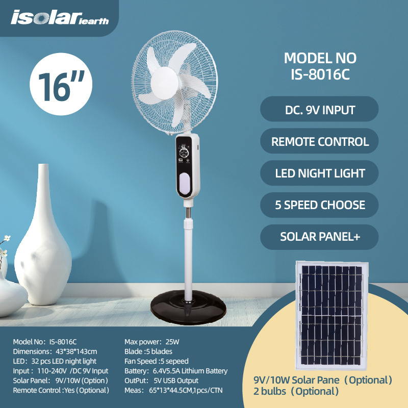 JMD Supplier 16 18 inch Ventilado Good Price Portable Electric Fan with Solar Panel Power Battery Rechargeable Standing Fan