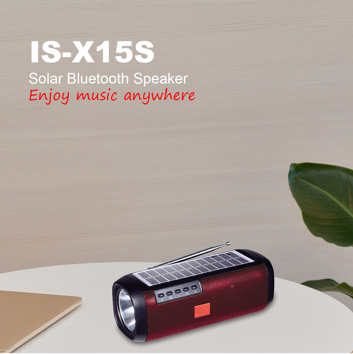 Accept Custom Solar speaker Super Bass Subwoofer bt speaker Solar Energ LED Flashlight Speaker