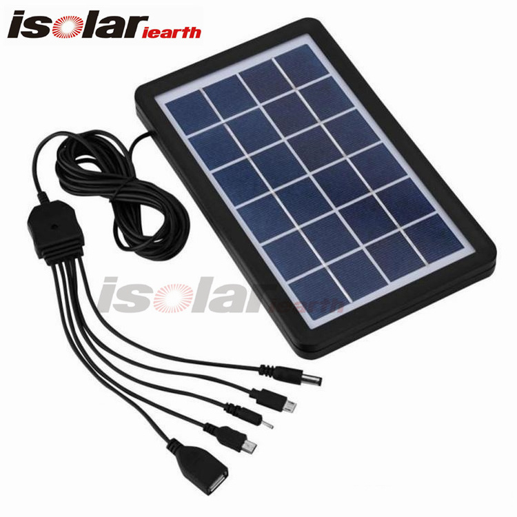 Portable solar panel power charger  for cellphone and electronic products with 5 in 1 charging 3W 8W 6V solar battery charger