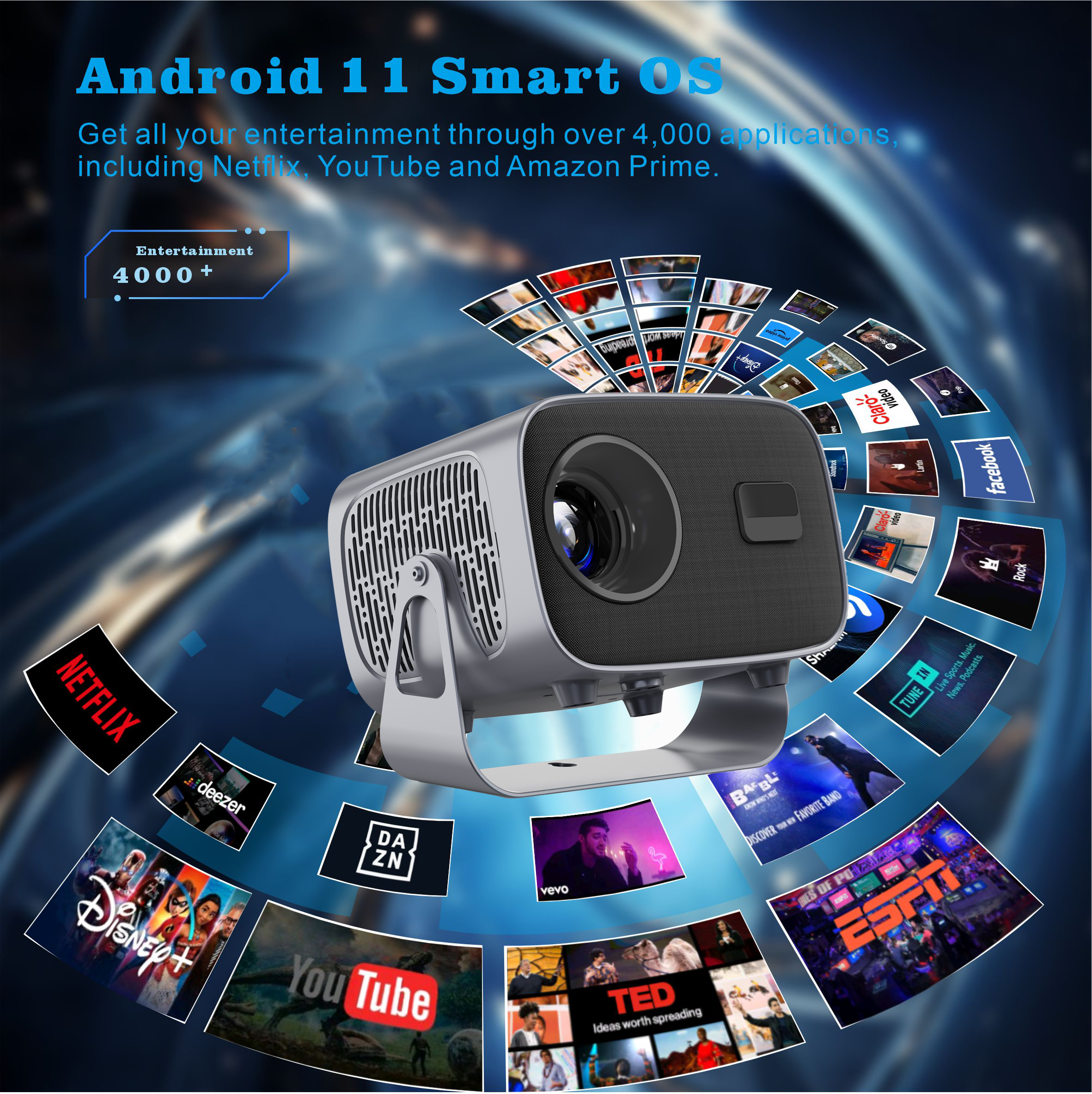 2024 hot sale  A10 LCD Portable Projector 2.4G+5G  4K HD Android 11 home projector  4k laser projector