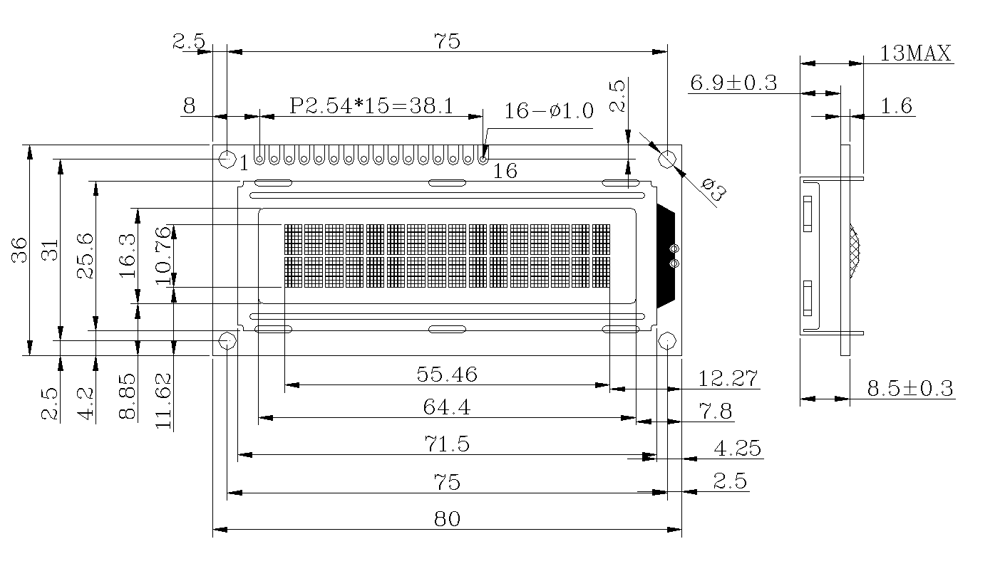 New product 1602a fstn transflective 16x2 character display lcd 1602 JHD 2*16 display module