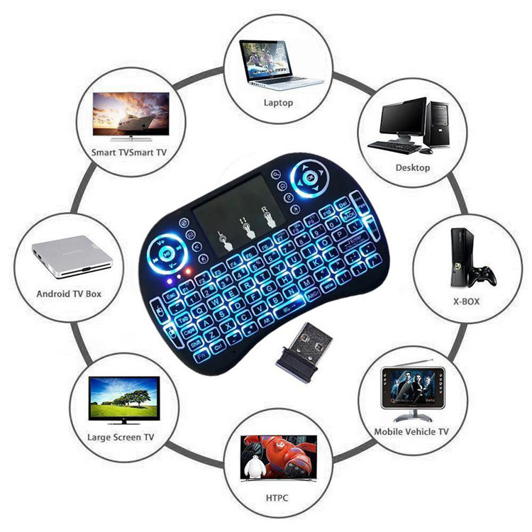 7 color backlit i8 Mini Wireless Keyboard 2.4ghz English Russian 3 colour Air Mouse with Touchpad Remote Control Android TV Box