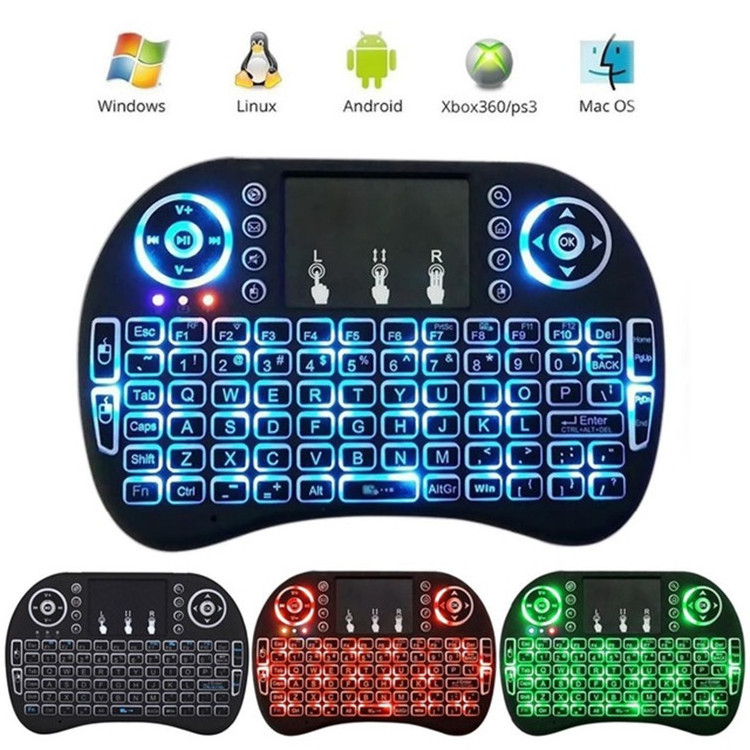 7 color backlit i8 Mini Wireless Keyboard 2.4ghz English Russian 3 colour Air Mouse with Touchpad Remote Control Android TV Box