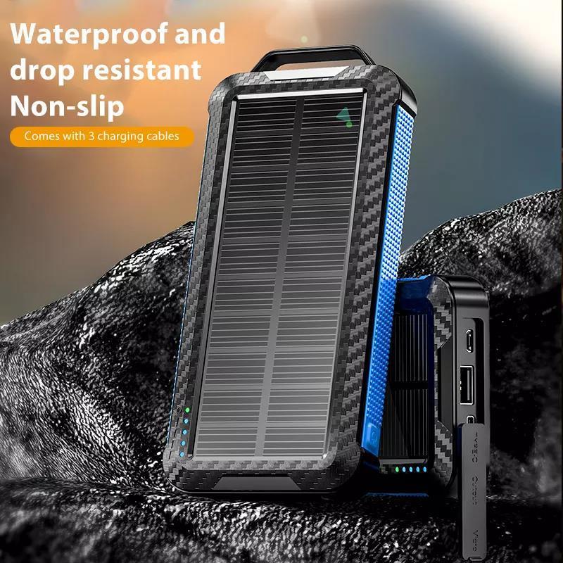 Top selling IP65 Waterproof Solar Power Banks 10000mAh 20000mAh built in Cables Wireless Solar Charger With 3*USB Port