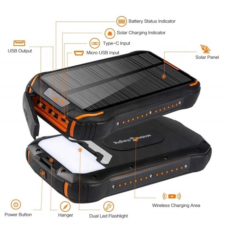 2024 Christmas Gifts Type C Solar Power Charger 26800mAh Solar Wireless Charger PD18W Fast Battery Charging For Huawei Mate