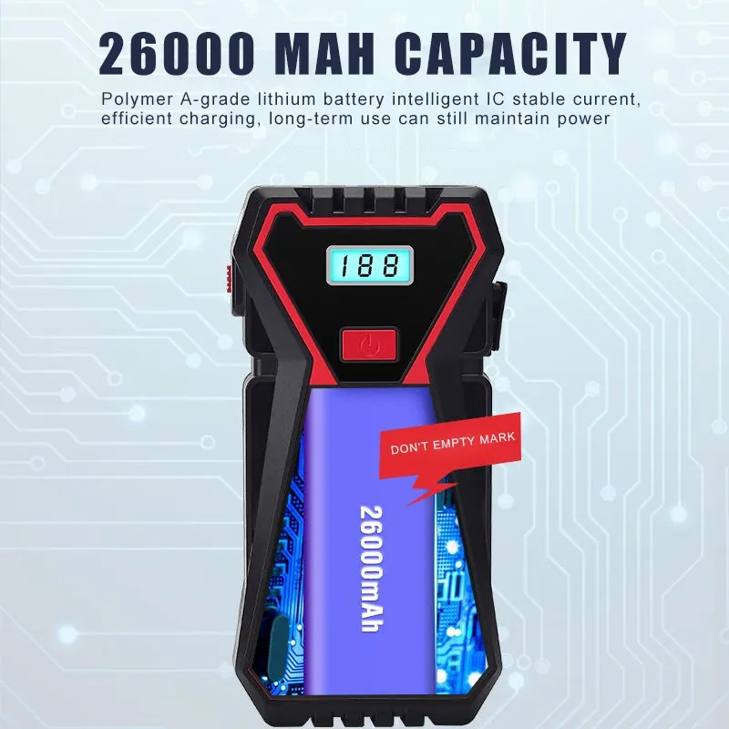 12v Car Jump Starter 26000mah Power Bank Vehicle Booster Starting Device Emergency Tool 1500a Jump Start Gasoline Diesel Engine