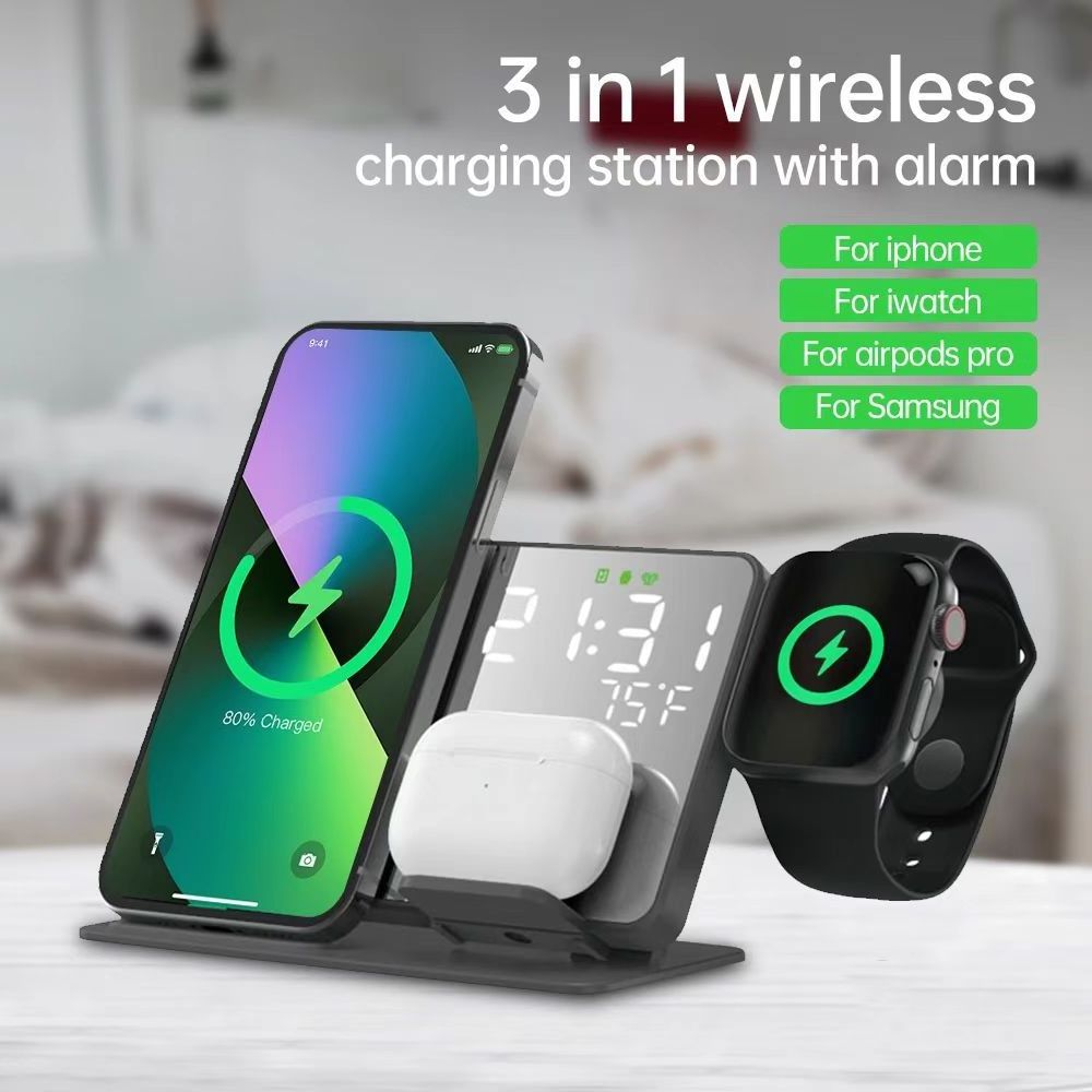 Multifunctional Clock Wireless Charger Hot Selling Wireless Charger 4 in 1 LED Clock Foldable Fast Phone Wireless Charger