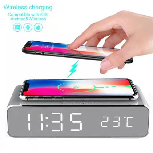 Smart Home Bedside Portable Mobile Wireless Charger LED Digital Display Wireless Charger Holder Restaurant Batteryless Charger