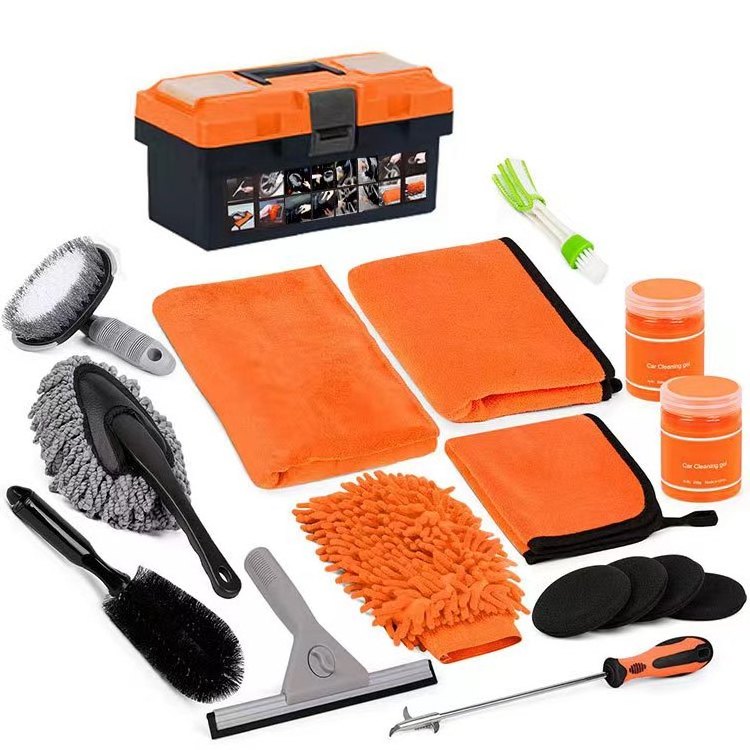 2024 new products 17PCS Car Care Washing Tools Detailing Brush Set Collapsible Bucket Microfiber Cloth Car Cleaning Kit