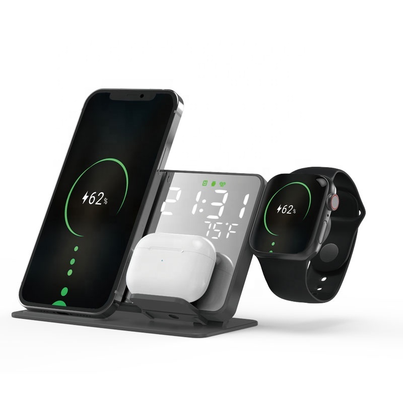 Multifunctional Clock Wireless Charger Hot Selling Wireless Charger 4 in 1 LED Clock Foldable Fast Phone Wireless Charger