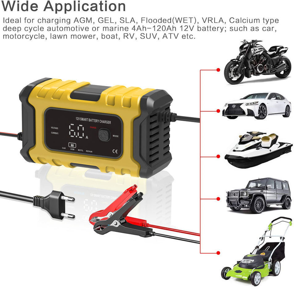 12V Intelligent Pulse Repair Charger Quick Charging Car Battery Charger with Large LCD Display