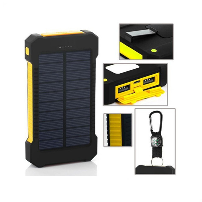 Waterproof Portable Solar Power Pack 20000mAh Battery Bank Solar Panel Charger With LED Flashlight And Dual USB