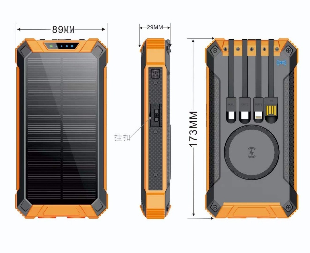 Portable Solar Charger 5V3.1A,18W PD QC 3.0 Dual 2 USB,LED Flashlights Port Strong LED IPX7 Flashlight,Waterproof, Dustproof,