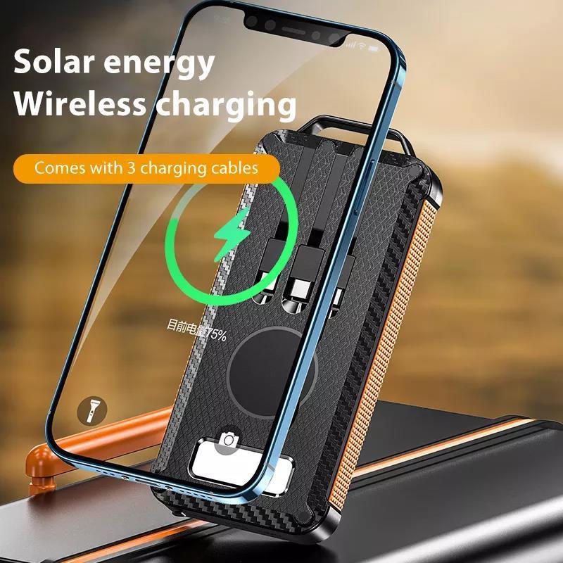 Top selling IP65 Waterproof Solar Power Banks 10000mAh 20000mAh built in Cables Wireless Solar Charger With 3*USB Port