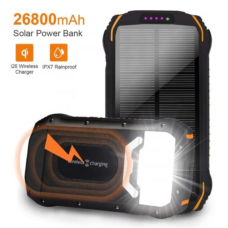 2024 Christmas Gifts Type C Solar Power Charger 26800mAh Solar Wireless Charger PD18W Fast Battery Charging For Huawei Mate