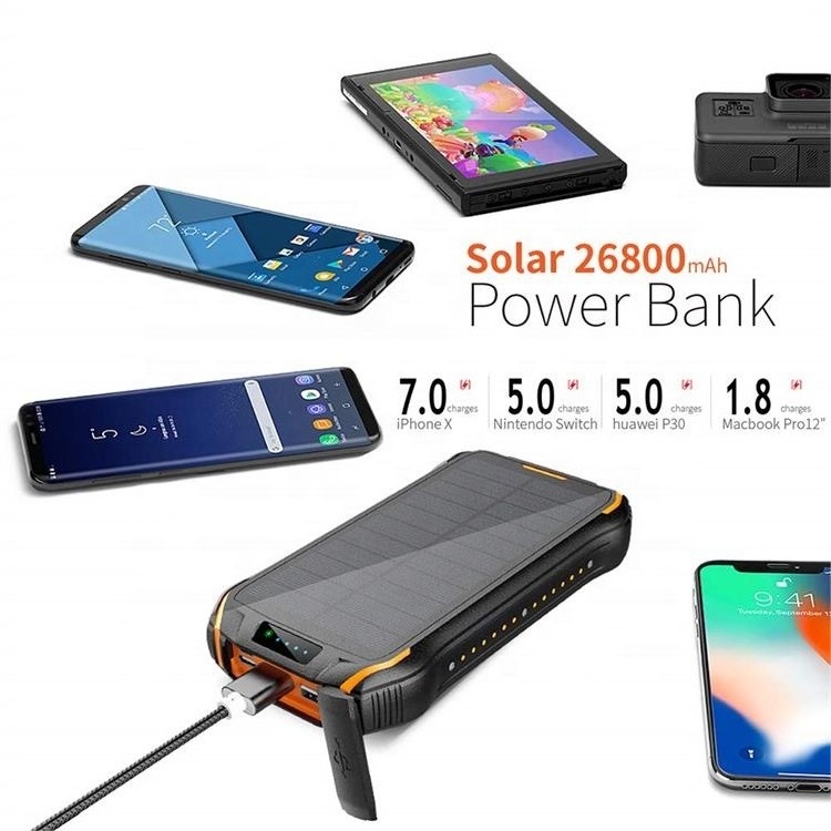 2024 Christmas Gifts Type C Solar Power Charger 26800mAh Solar Wireless Charger PD18W Fast Battery Charging For Huawei Mate