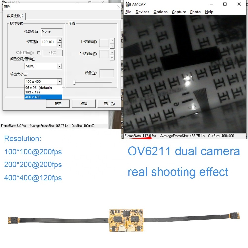 OEM Mini Dual Cameras Module USB Interface HD CMOS Cam 0.3MP 70 degrees OV6211 OmniVision Spi Camera Module 400*400