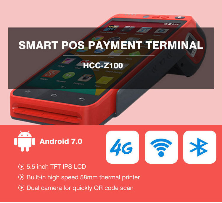 4G/3G/2G WIFI BT Touch Screens Android POS Terminal With Biometric Fingerprint Reader pos de venta Z100