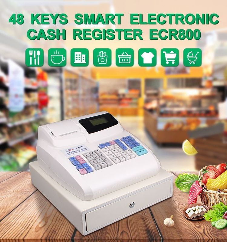 48 Keys Digital Cheap POS Machine Electronic Cash Register for Sale With 9V Cash Drawer ECR800